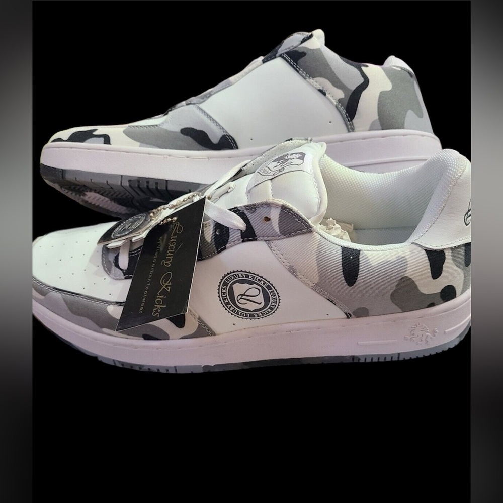 Luxury Kicks By Vlado Urban Footwear | Gray\ Camo\ White | Logo Bling | NEW 🩶👟